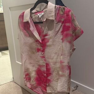 DKNY Women's Pink and Cream Button-Up Top